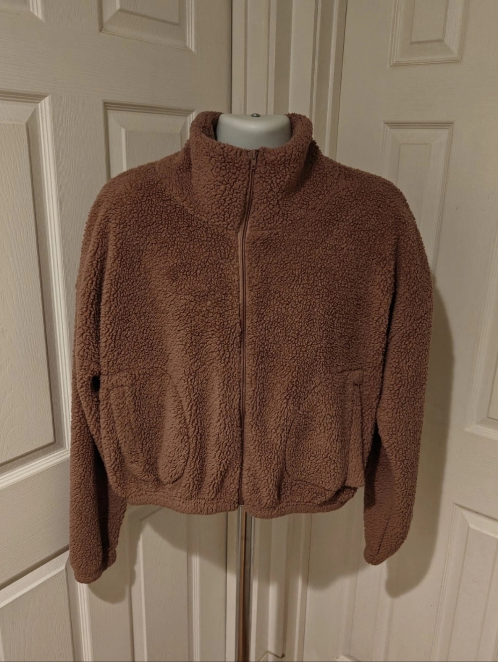 Pink High Collar Full-Zip Sherpa Jacket Weekending Mauve Size XL Polyester